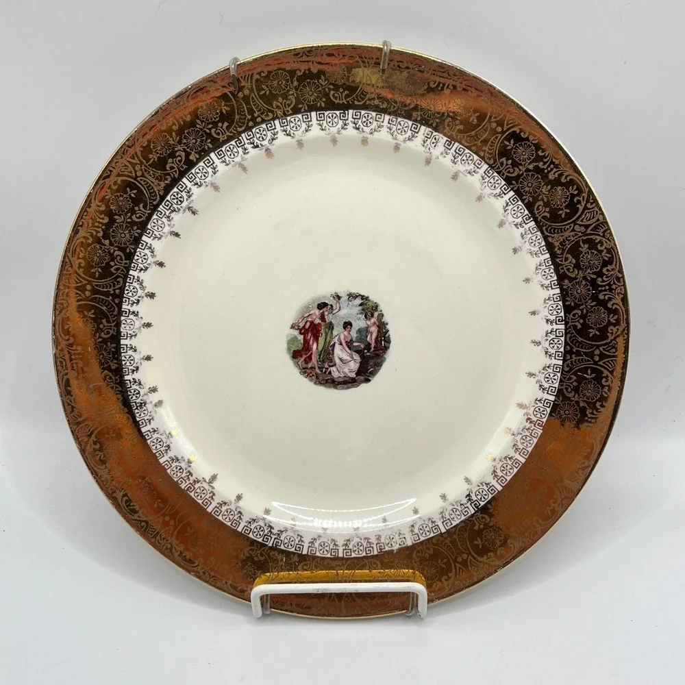 Edgewood 22k Gold Encrusted Decorative Plate Goddess and Cupid Vintage 10.25in
